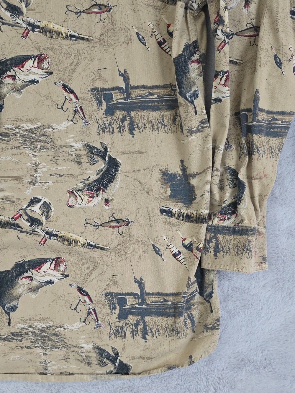 RedHead Fishing Shirt Mens XLT Tan Bass Fish Lure Print Long Sleeve Button Up Co - Picture 12 of 14